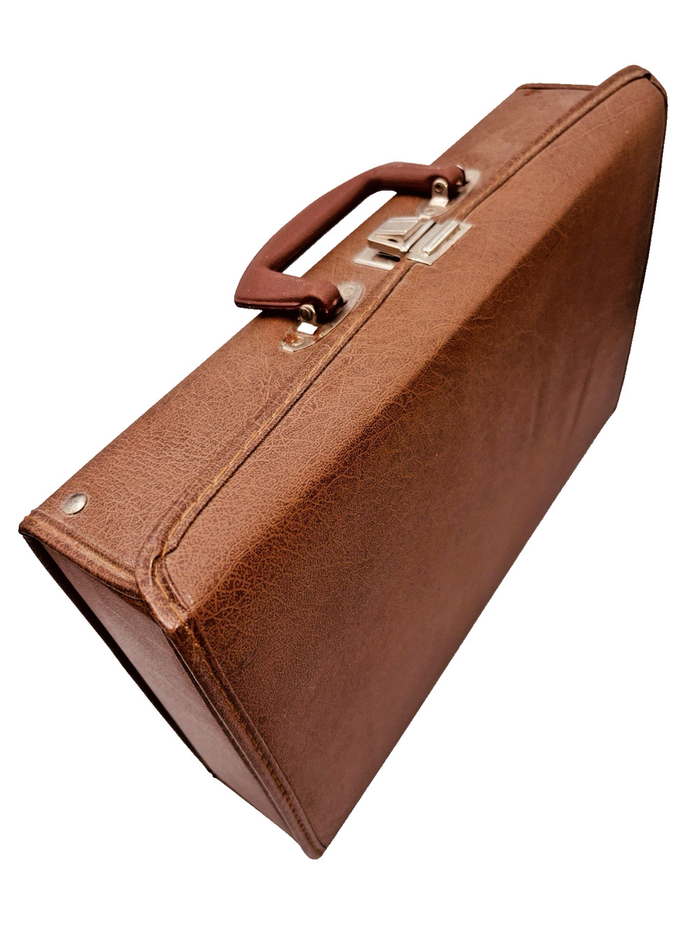 Vtg 30 Cassette Briefcase Hardshell Padded Faux Leather Retro Brown Storage